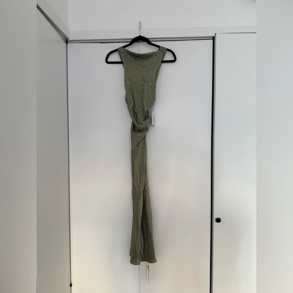 Reformation NWT Casette Silk Dress Size 12 in Artichoke - Picture 8 of 14